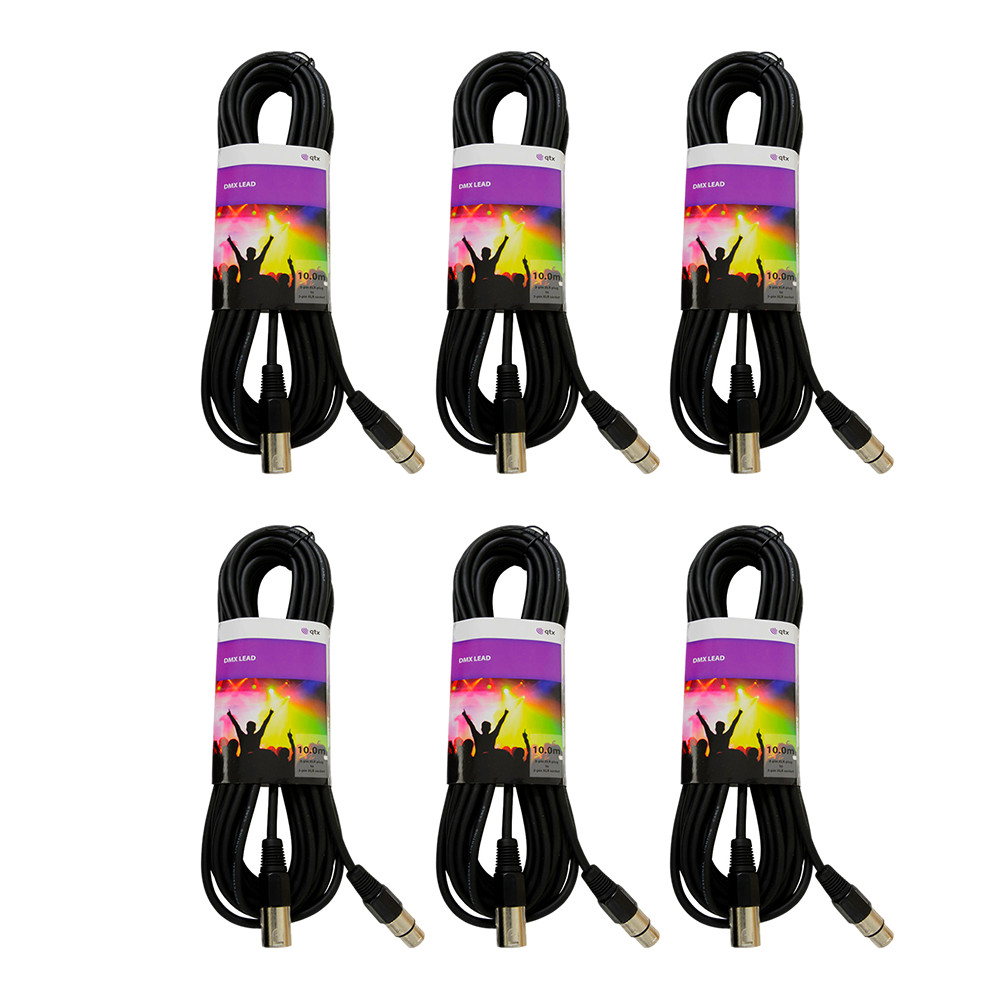 6 x QTX 10M DMX Lighting XLR Signal Cable Lead 110 Ohm DJ Disco Band Light