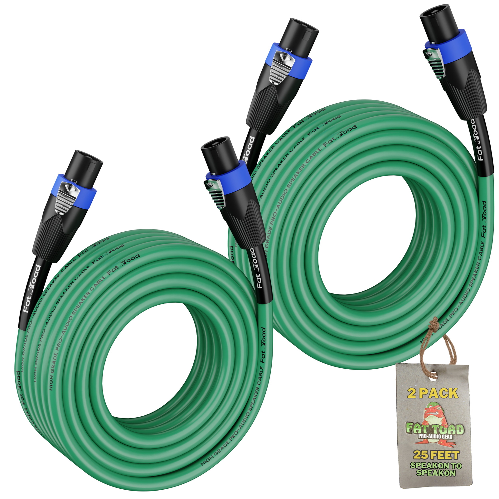 Speakon Cables 25 FT 2 PACK 12 AWG Wires -FAT TOAD Speaker Cords Pro Audio Stage