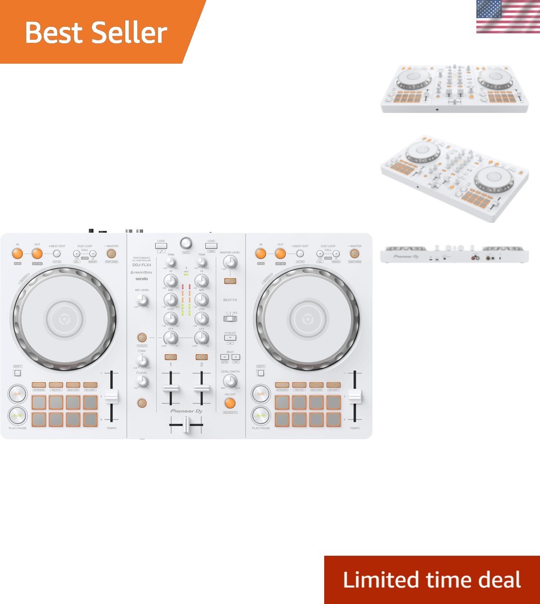 DDJ- 2-deck rekordbox and Serato DJ Controller – White, Limited Edition