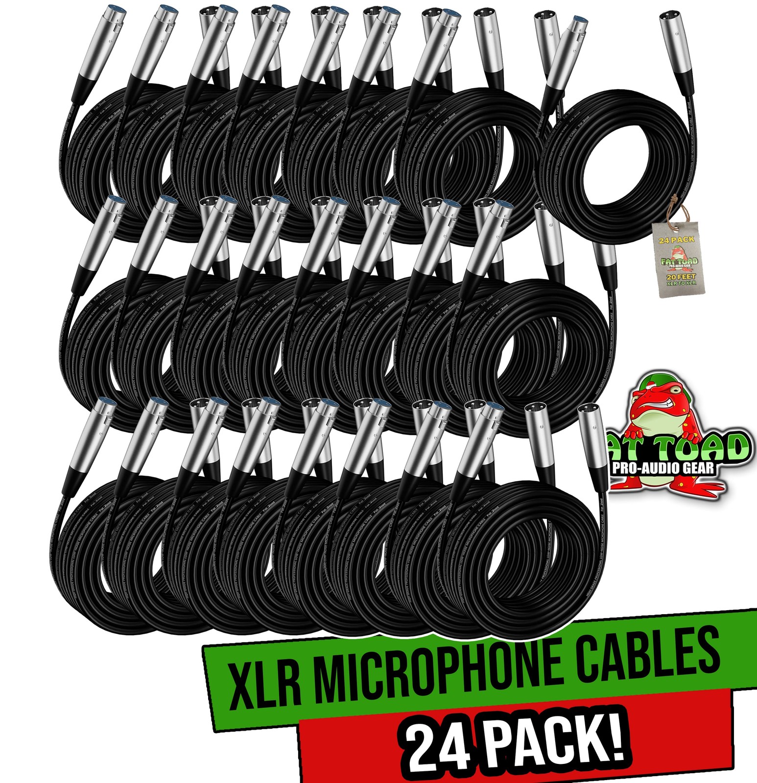 XLR Mic Wires BULK PACK | 20ft Pro-Audio Green Microphone Cords Extension Patch