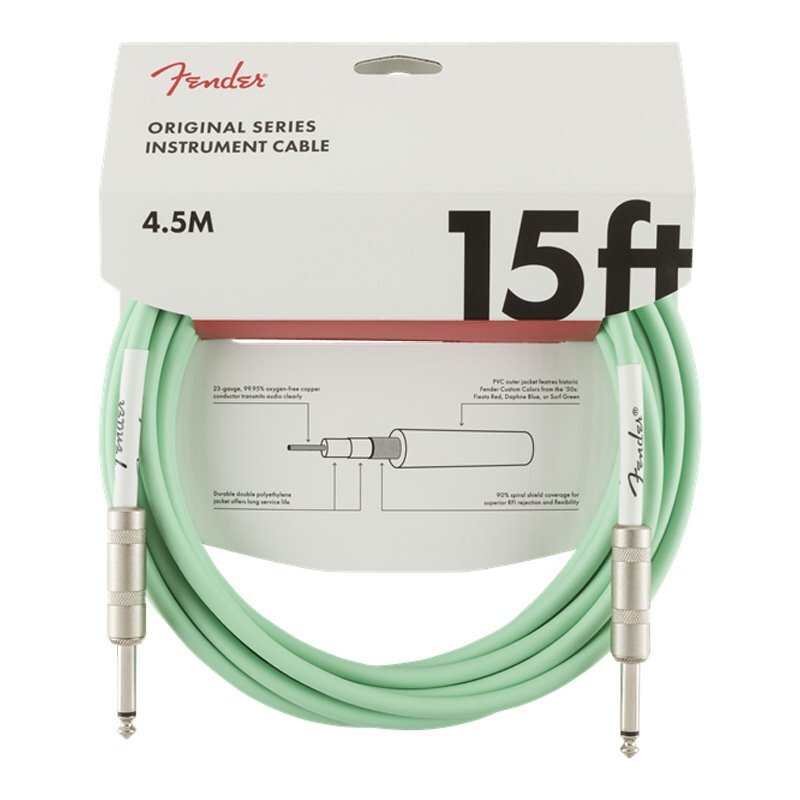 Instrument Cable, 15FT / 4.5M Fender Original Series Lead, Surf Green
