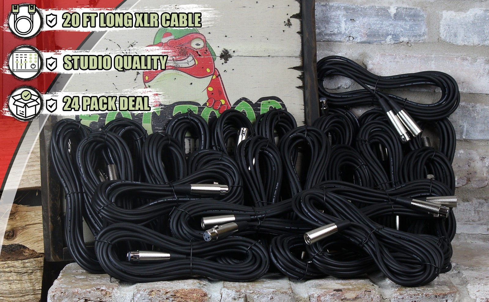 XLR Mic Wires BULK PACK | 20ft Pro-Audio Green Microphone Cords Extension Patch