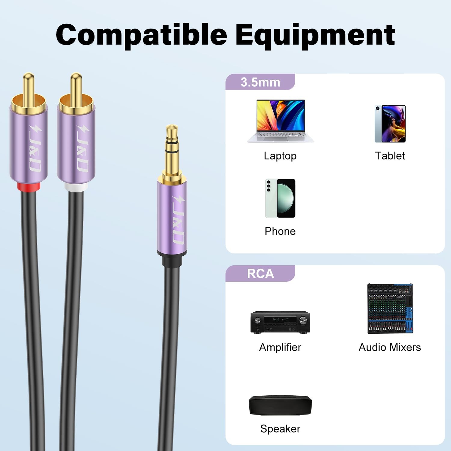 3.5mm Male To 2 RCA Phono Stereo Audio Cable 6 Feet Premium Splitter Lead