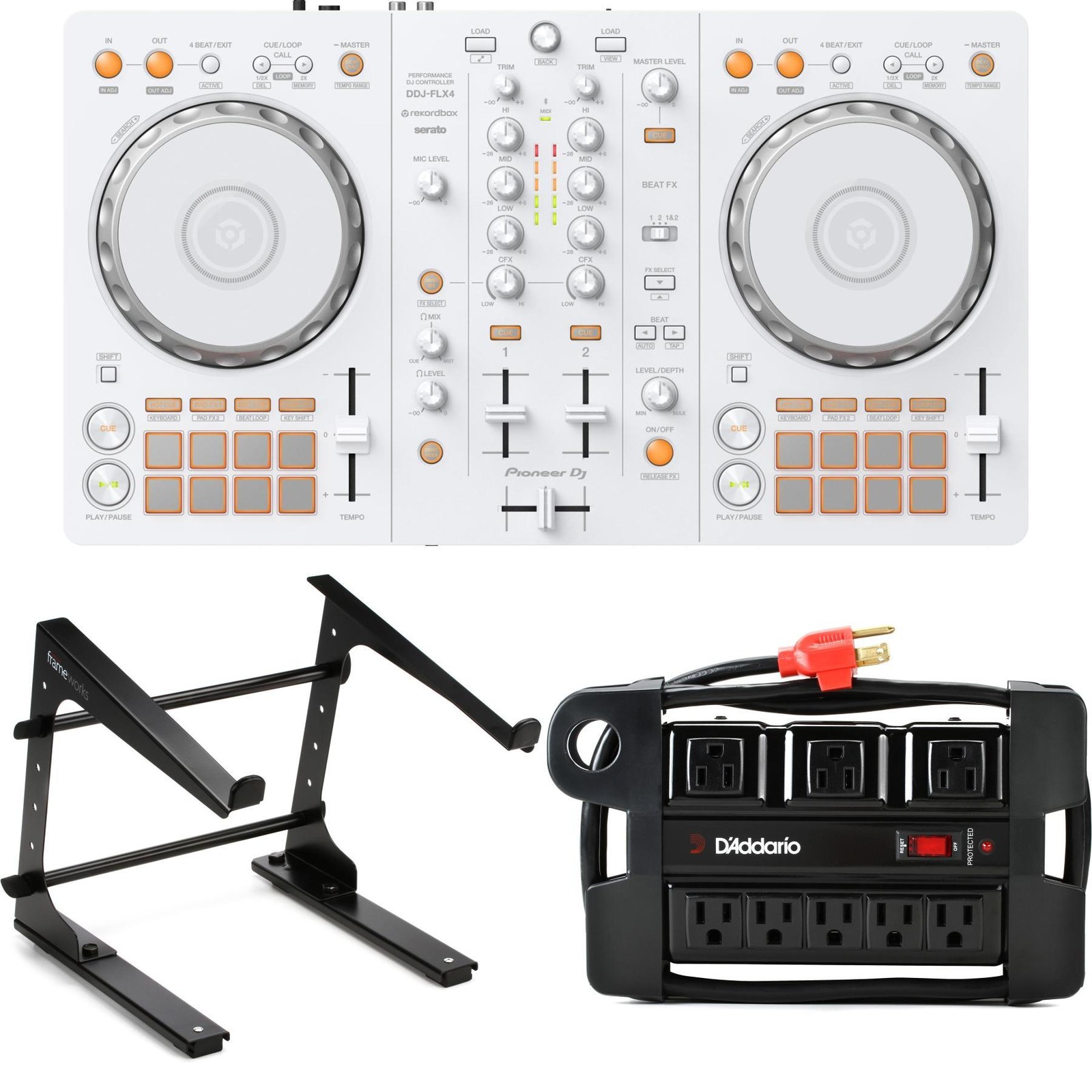 Pioneer DJ DDJ-FLX4 2-deck rekordbox and Serato DJ Controller with Laptop Stand